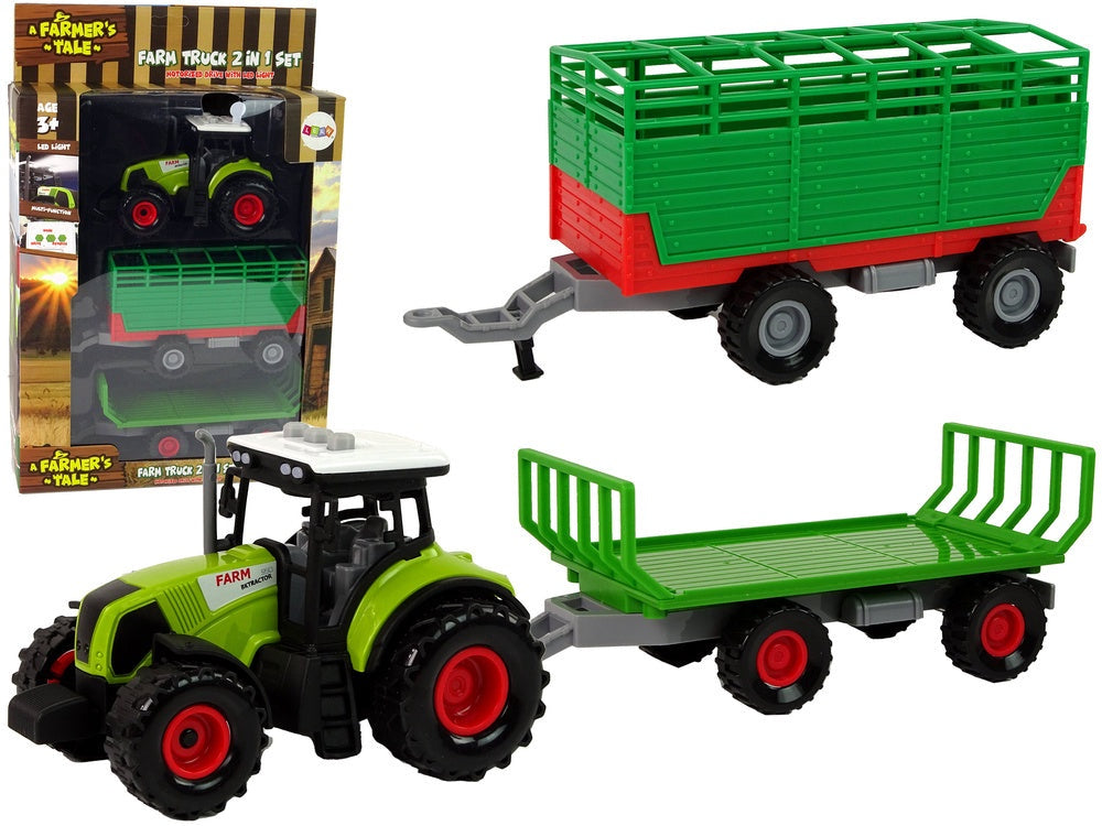 Leksakstraktor med släp och ljud, 2 släp, batterier ingår, 3+ år