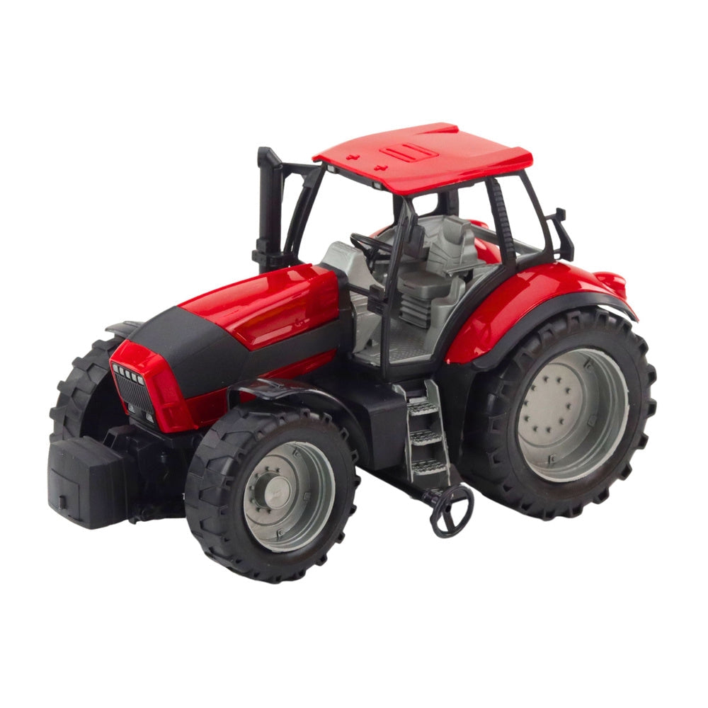 Leksakstraktor med trailer 46 cm röd traktor gul släp i plast