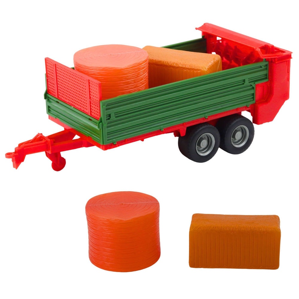 Leksakstraktor med trailer och höbalar 62 cm röd/grön