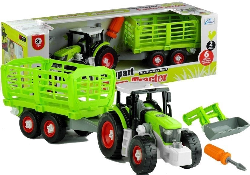 Leksakstraktor med trailer och skruvmejsel, demonterbar, 43 cm