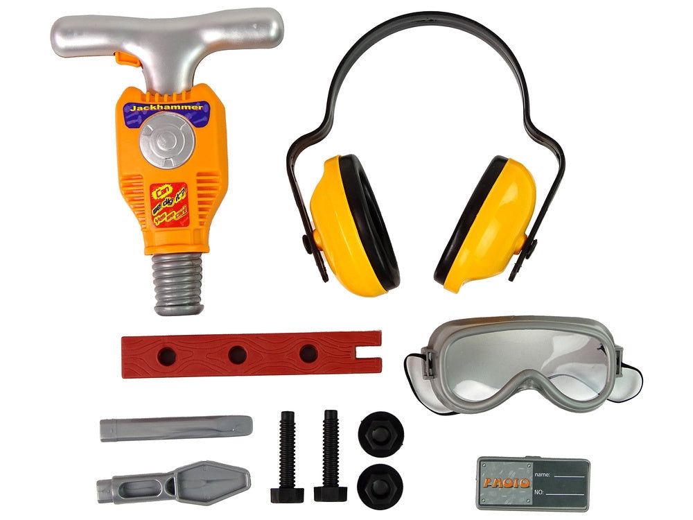 Leksaksverktygsset jackhammer med hörselskydd & skyddsglasögon 3+
