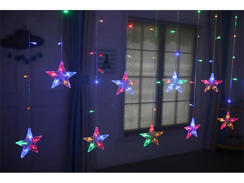 Ljusslinga ljusgardin stjärnor RGB 138 LED USB 5 m med fjärrkontroll