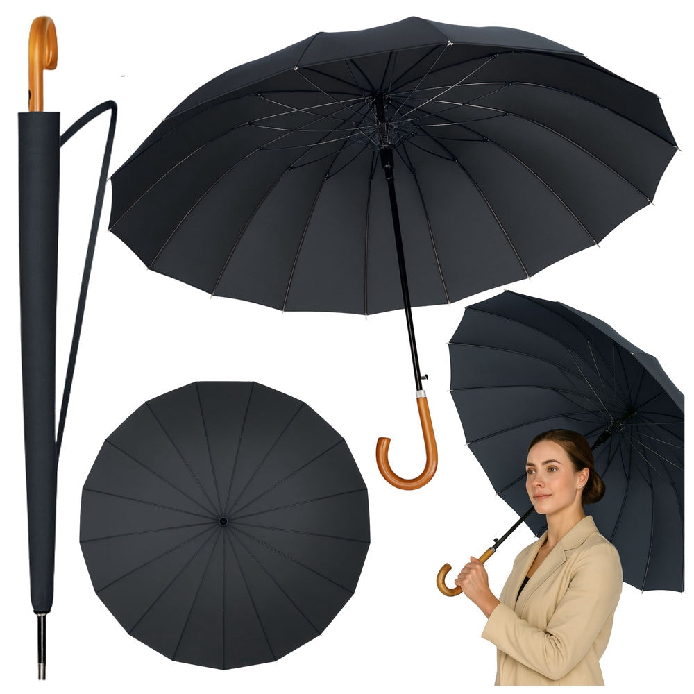 Långparaply 24 ribbor 115 cm automatisk öppning/stängning med fodral