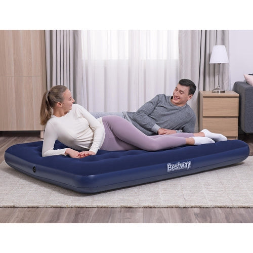 Luftmadrass dubbel 191x137x22 cm velour 300 kg marinblå