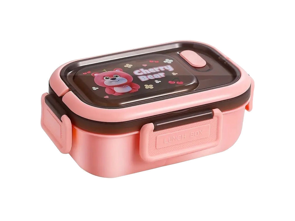 Lunchbox 3 fack med bestick plast rosa 21x14,5x8 cm