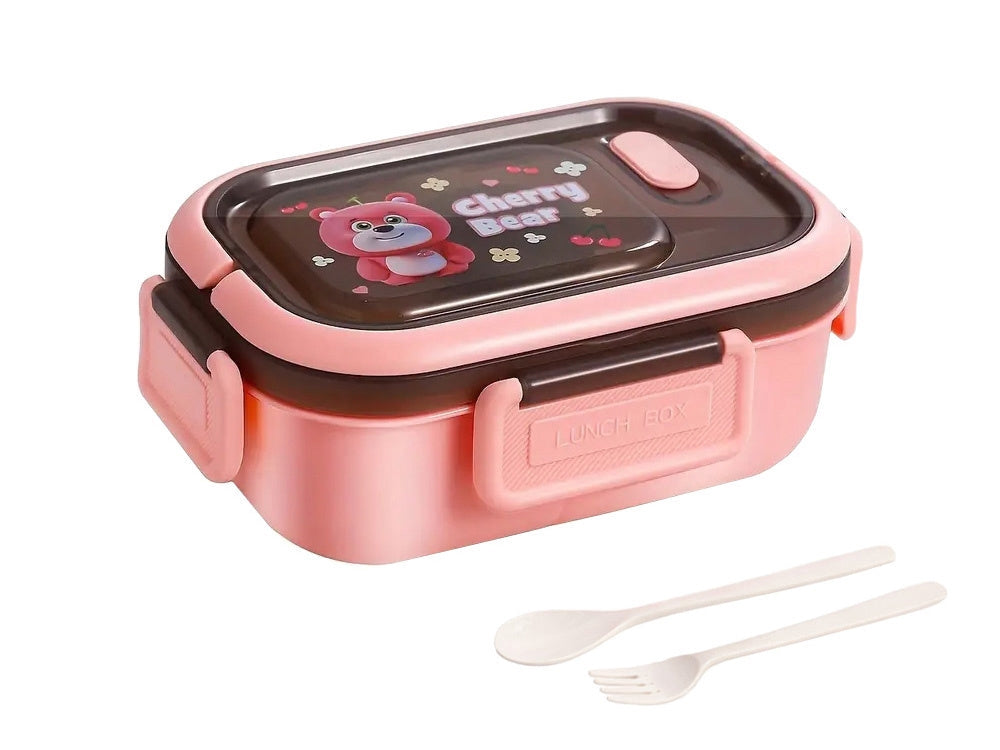 Lunchbox 3 fack med bestick plast rosa 21x14,5x8 cm