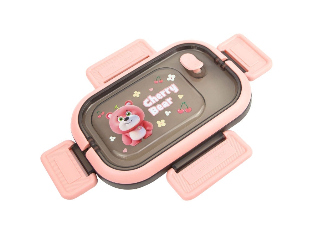 Lunchbox 3 fack med bestick plast rosa 21x14,5x8 cm