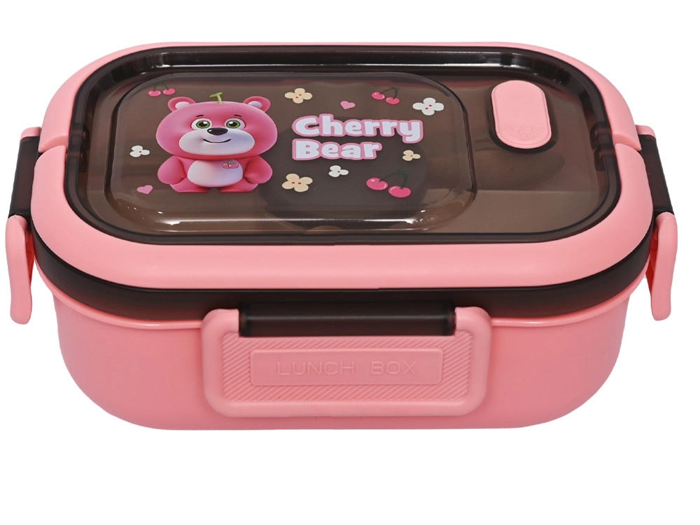 Lunchbox 3 fack med bestick plast rosa 21x14,5x8 cm