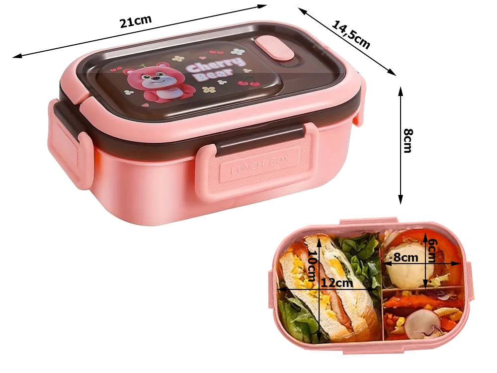 Lunchbox 3 fack med bestick plast rosa 21x14,5x8 cm