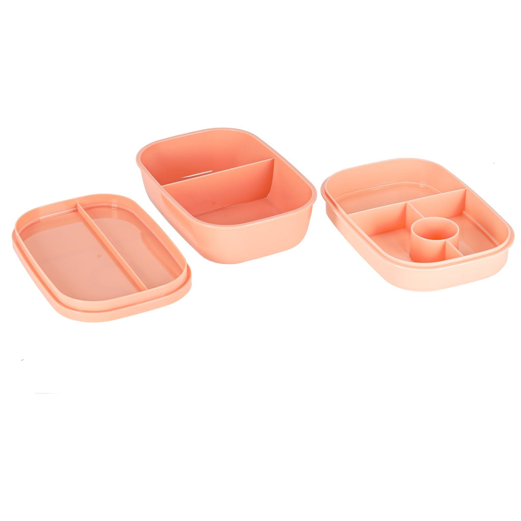 Lunchlåda 1900 ml med 3 nivåer, 8 fack och bestick BPA-fri orange