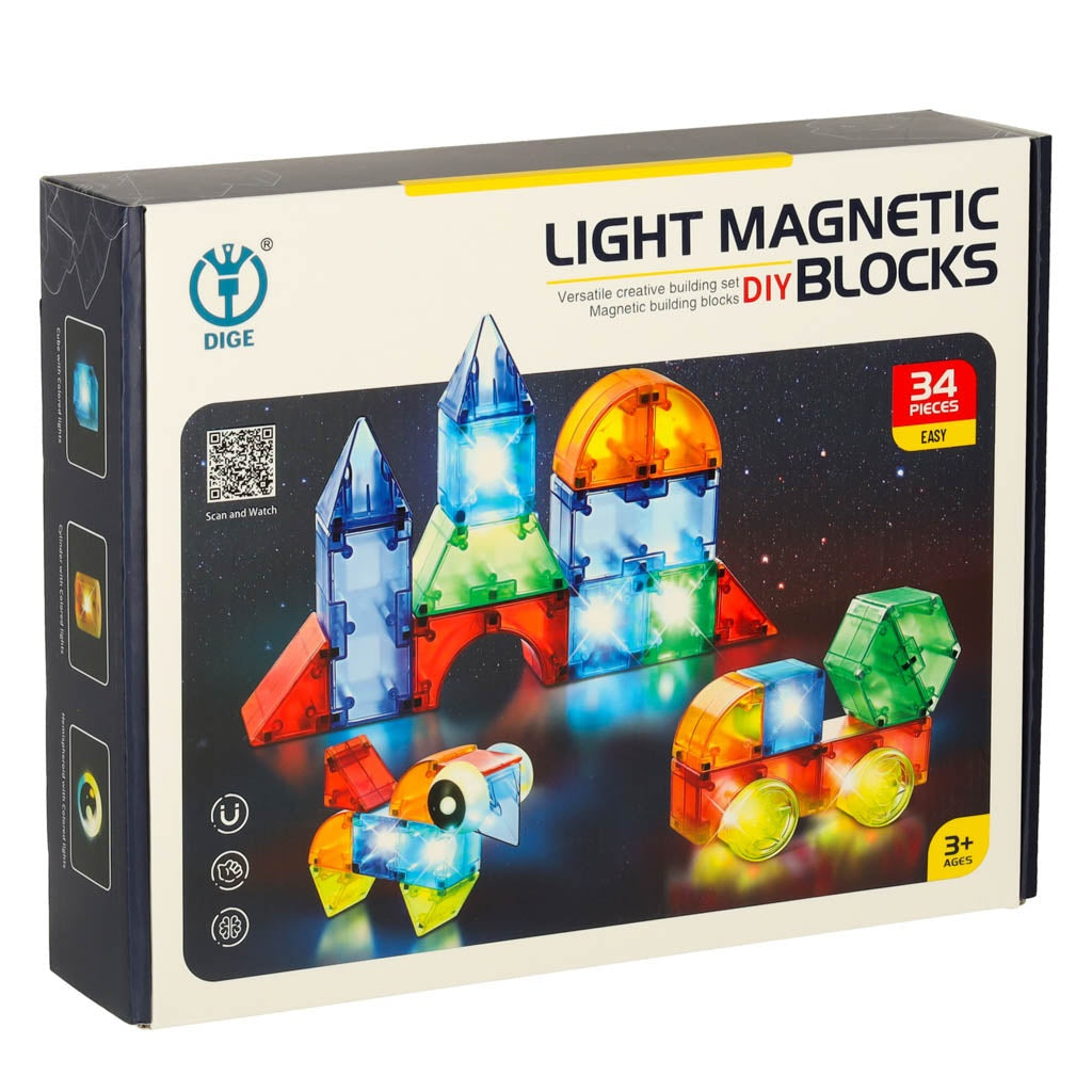 Magnetiska byggblock Magnetic Tiles 32 delar med LED-ljus, 3+ år