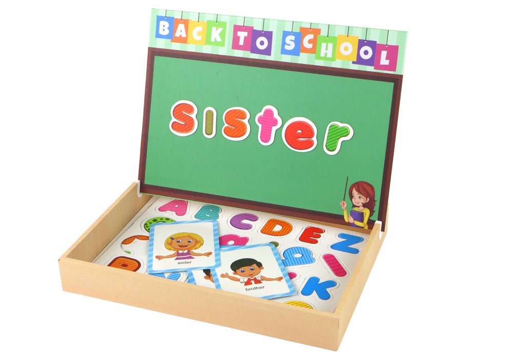 Magnetiskt bokstavspussel med dubbelsidig tavla och penna, 3+ år