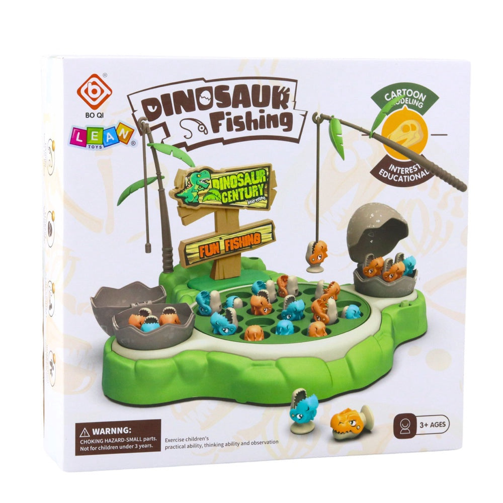 Magnetiskt dinosauriefiske spel med roterande plattform, 21 figurer, 2 spön