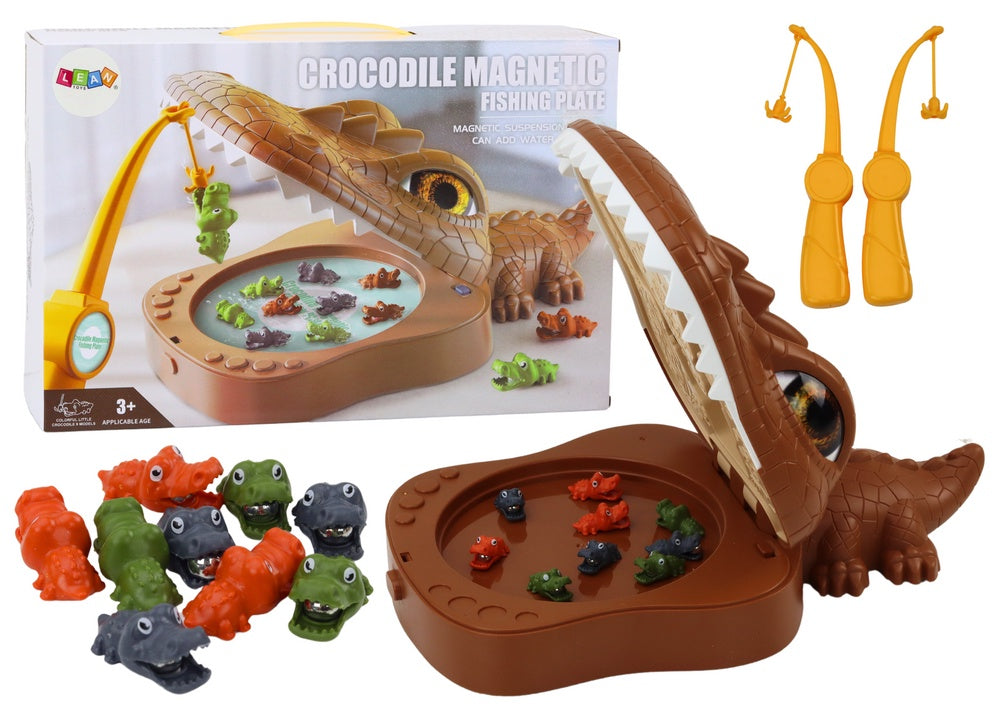 Magnetiskt fiskespel krokodil med rörliga figurer och melodi 3+ år