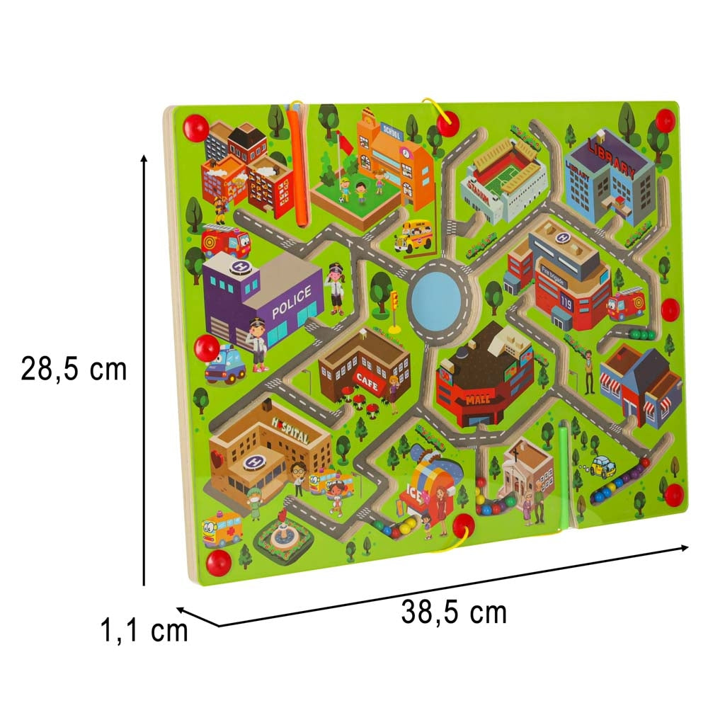 Magnetiskt labyrintspel resespel barn 3+ stadsmotiv 2 pennor