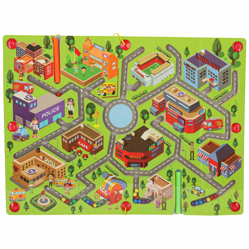 Magnetiskt labyrintspel resespel barn 3+ stadsmotiv 2 pennor