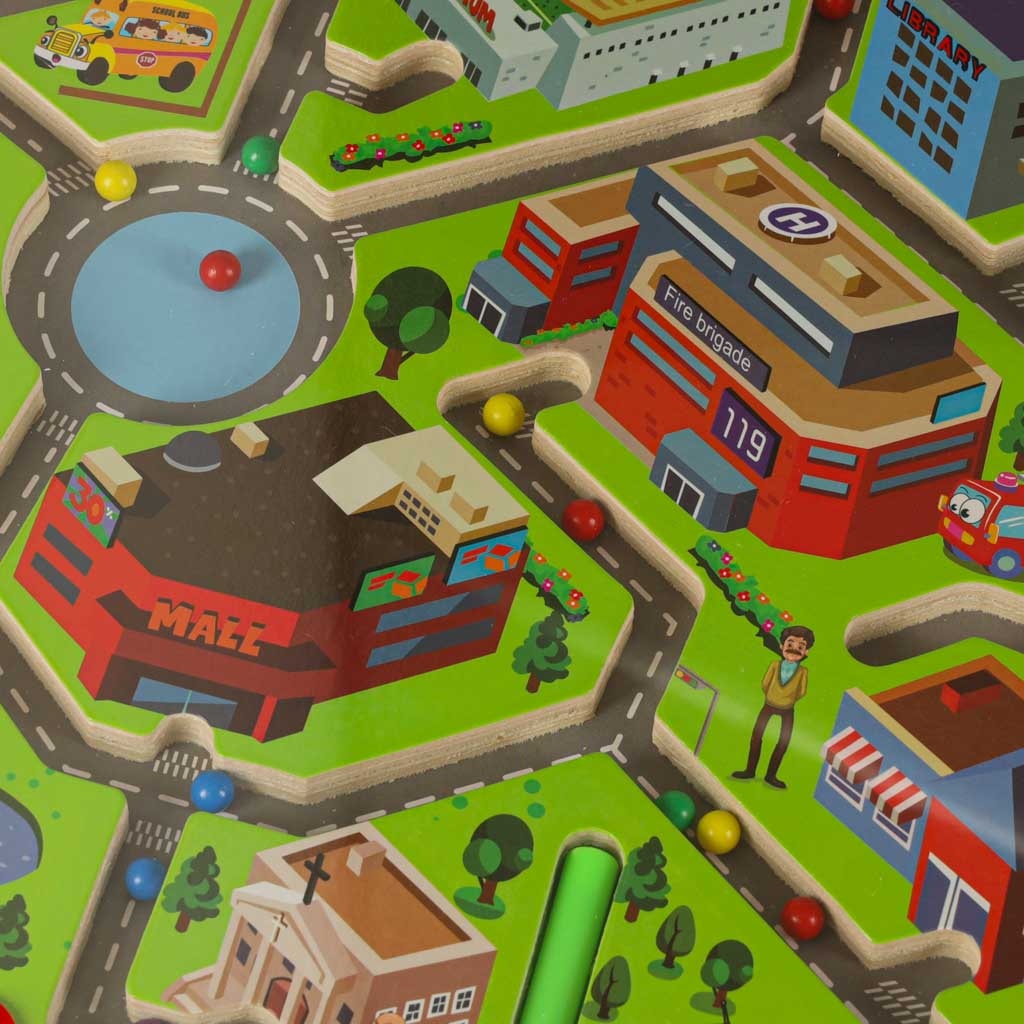 Magnetiskt labyrintspel resespel barn 3+ stadsmotiv 2 pennor