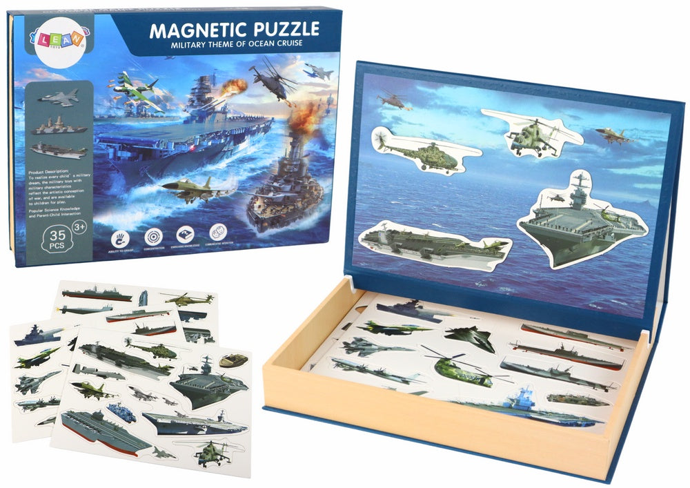 Magnetiskt pusselset militärskepp med magnettavla och ritpenna