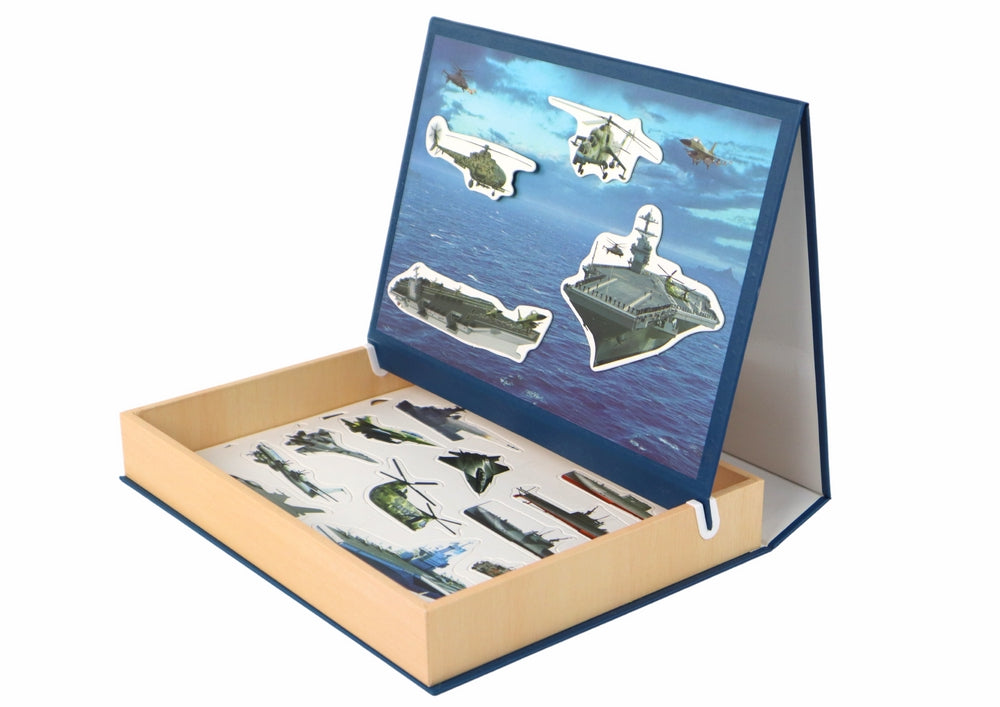 Magnetiskt pusselset militärskepp med magnettavla och ritpenna