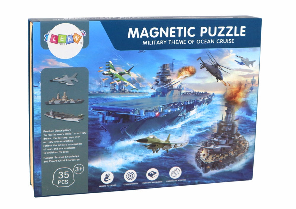 Magnetiskt pusselset militärskepp med magnettavla och ritpenna