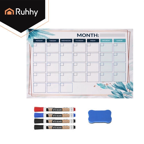 Magnetisk veckoplanerare torr-raderbar 30x40 cm för kylskåp, 4 pennor