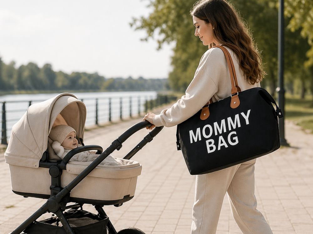 Mammaväska 3-i-1 set polyester svart med necessär organiserare