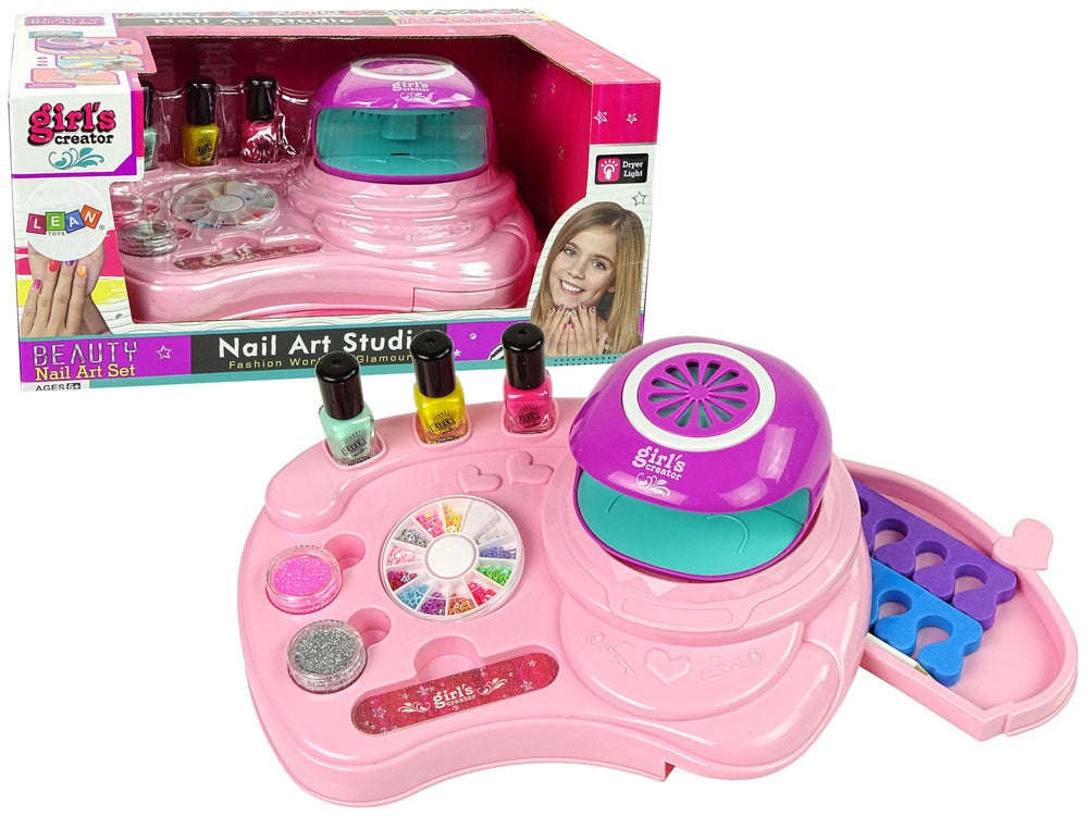 Manikyrset för barn med nageltorkare, 2 nagellack, glitter & stickers