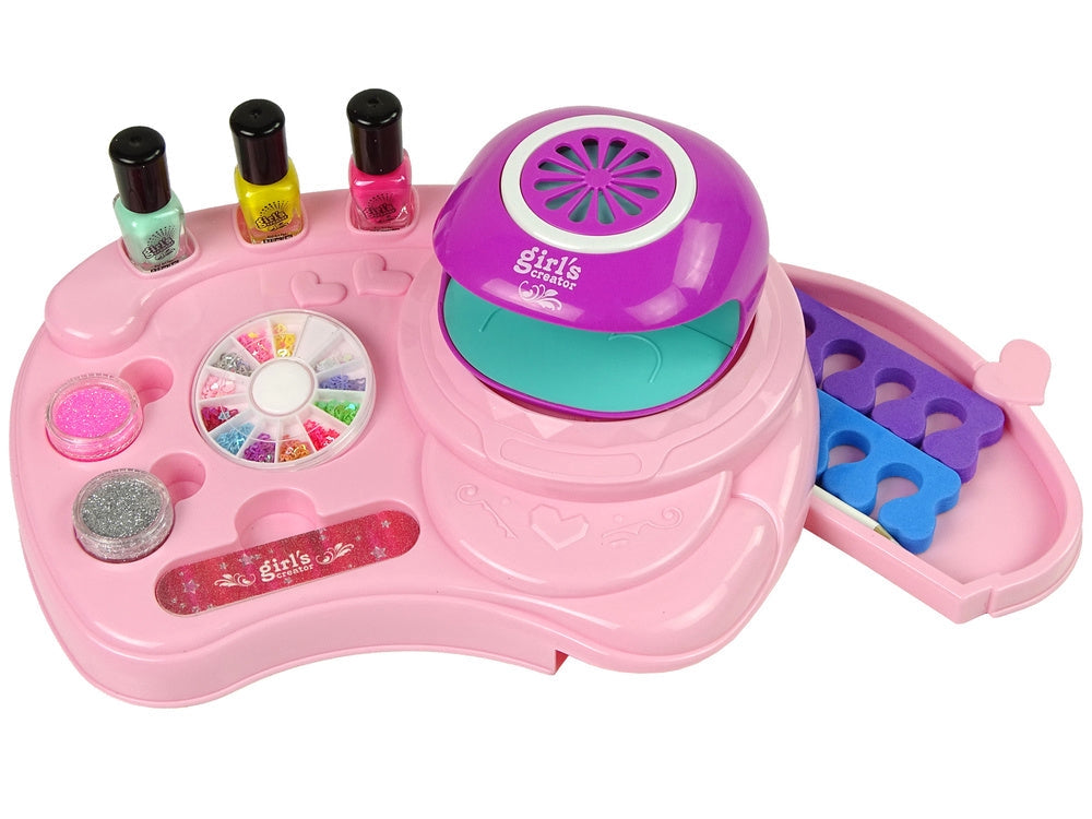 Manikyrset för barn med nageltorkare, 2 nagellack, glitter & stickers