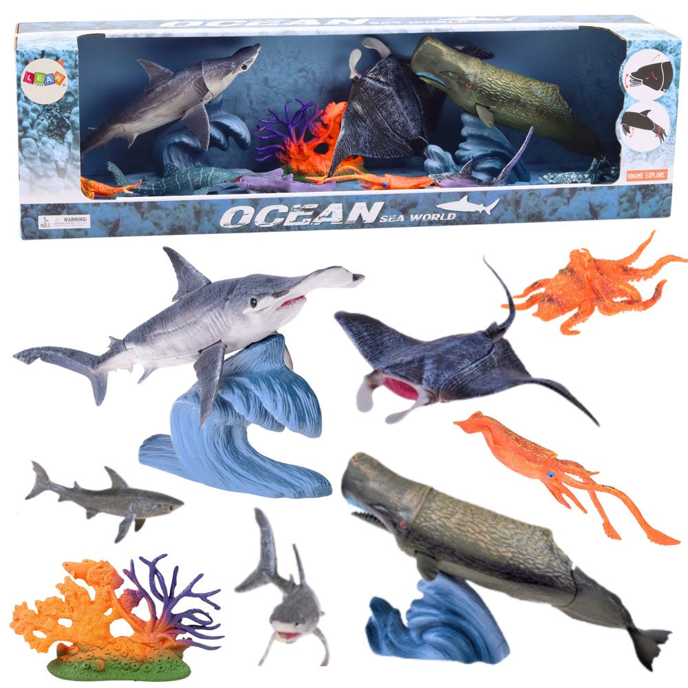 Marina djurfigurer set 10 st i gummi/plast, stora figurer ca 15 cm