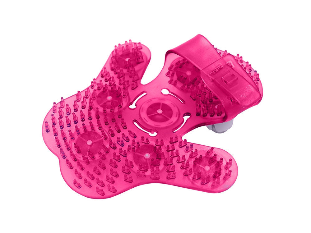 Massagehandske med 9 roterande metallkulor 16x14,5 cm rosa
