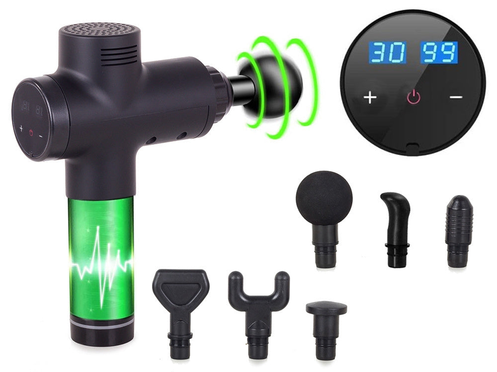 Massagepistol 30 hastigheter med 6 massagehuvuden och fodral