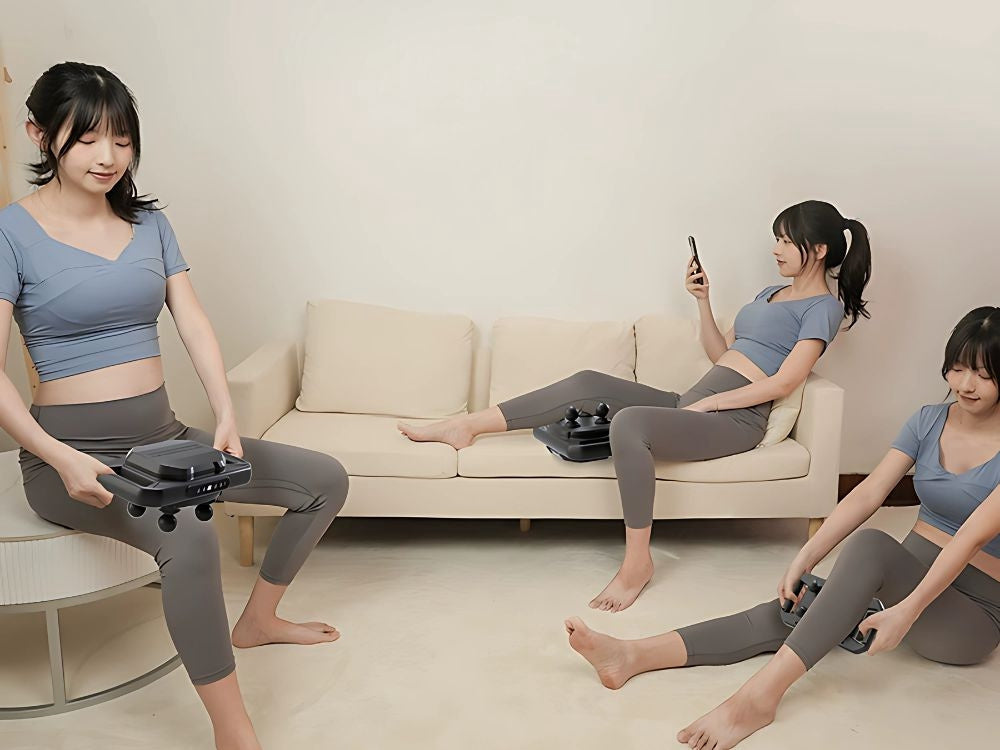 Massagepistol uppladdningsbar USB-C 20 nivåer 4 huvuden svart/vit