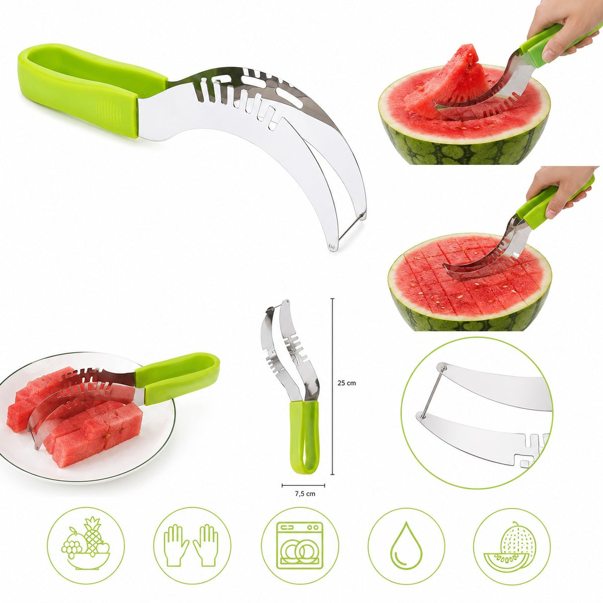 Melonskärare i rostfritt stål 25 cm, diskmaskinssäker, för alla meloner