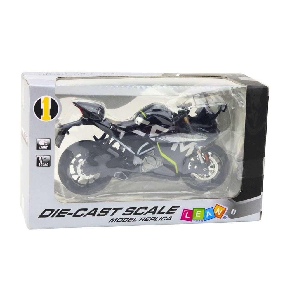 Metallmodell sportmotorcykel 17 cm svart med ljus/ljud inkl. 3x AG13