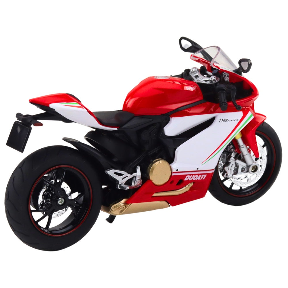Metallmotorcykelmodell 17 cm sportmotorcykel röd/vit med ljus & ljud