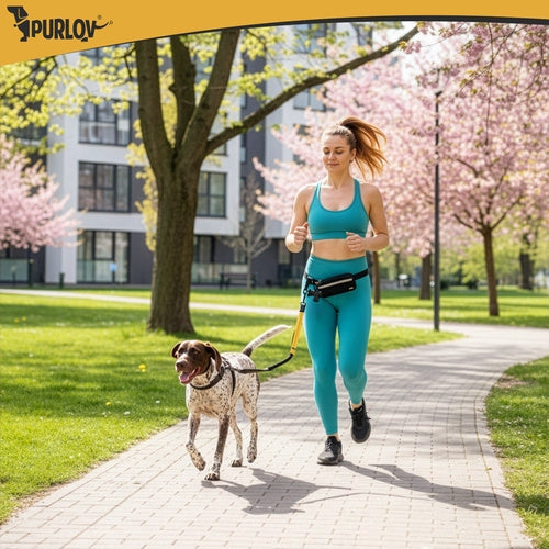 Midjebälte med koppel handsfree för hund upp till 50 kg, svart/gul