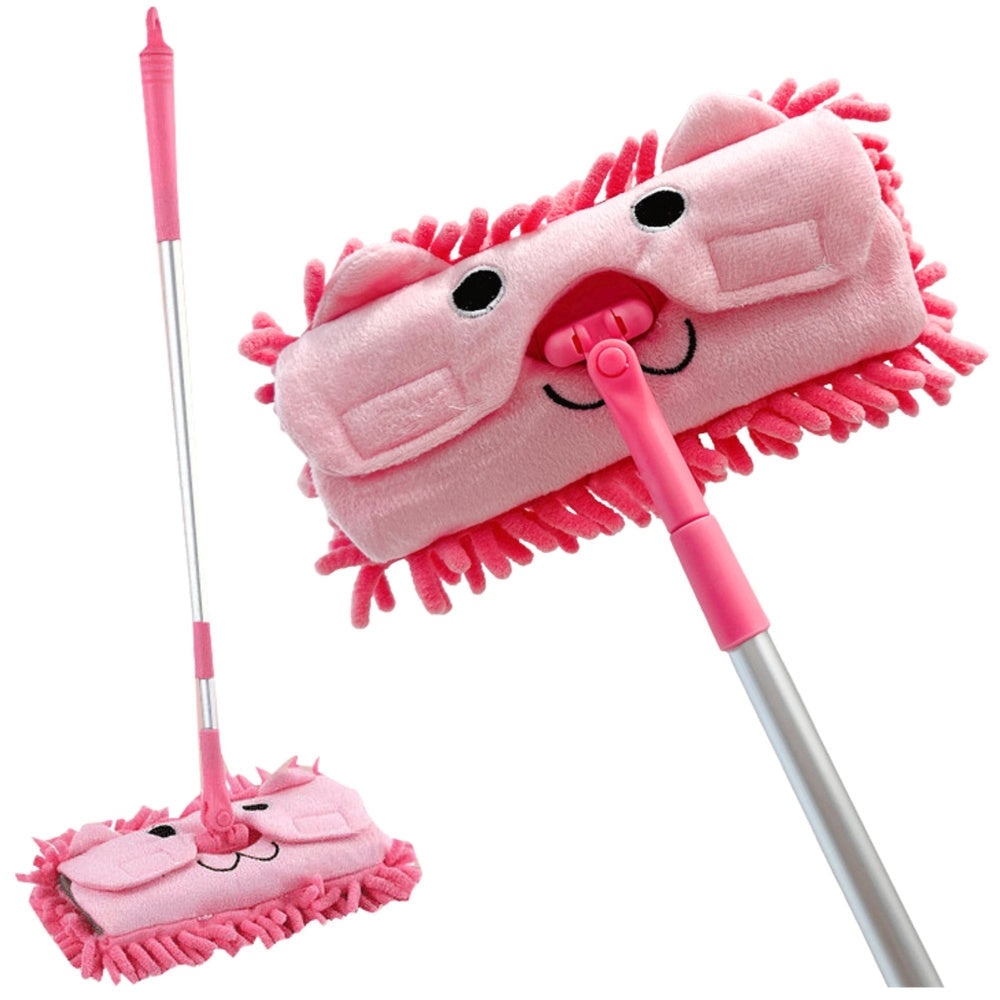 Mikrofibermopp rosa djurtema med teleskophandtag 46–70 cm
