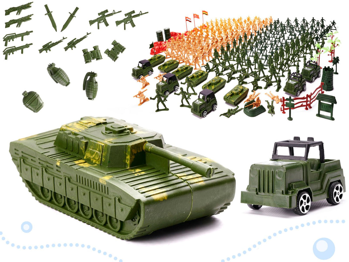 Militärleksak set 307 delar med 240 soldater, 6 tankar och flygplan
