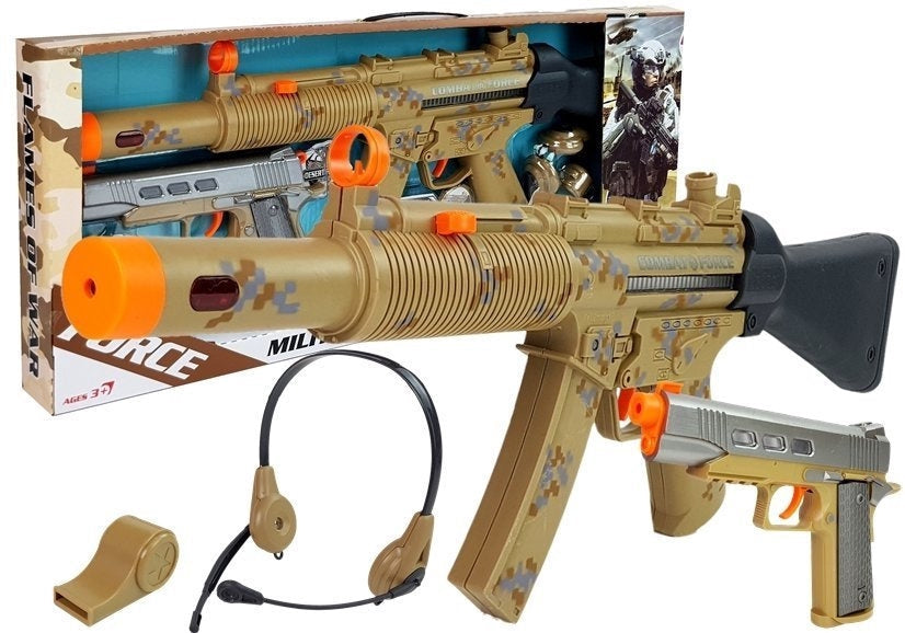 Militärleksaksset 2 pistoler med ljud/LED + headset, grön, 3+ år