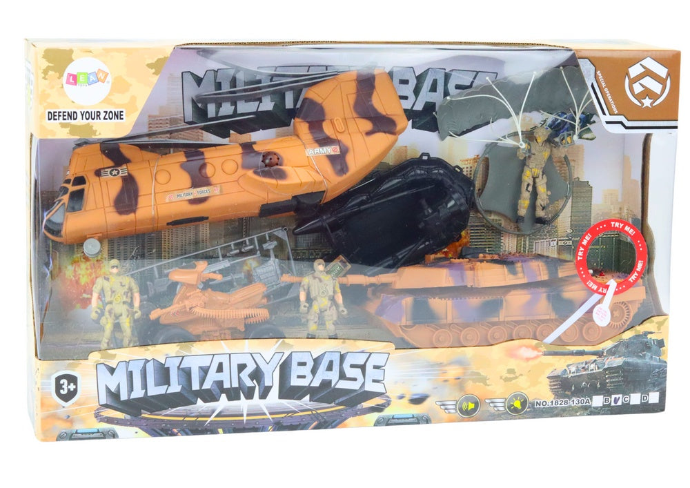 Militärleksaksset med tank & helikopter 33 cm, ljus/ljud, 3+ år