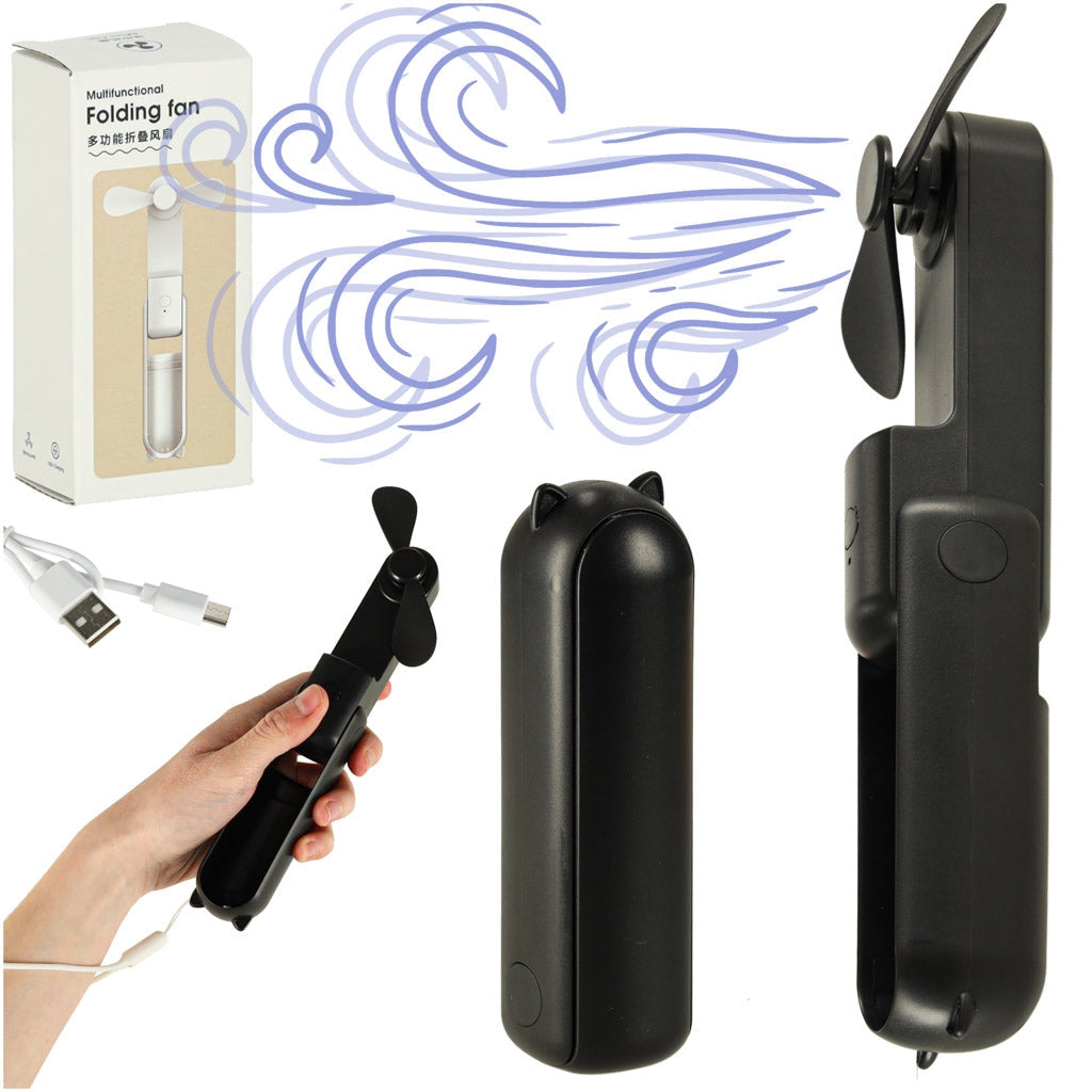Mini USB-fläkt 2-i-1 hand/skrivbord 1200mAh USB-C svart