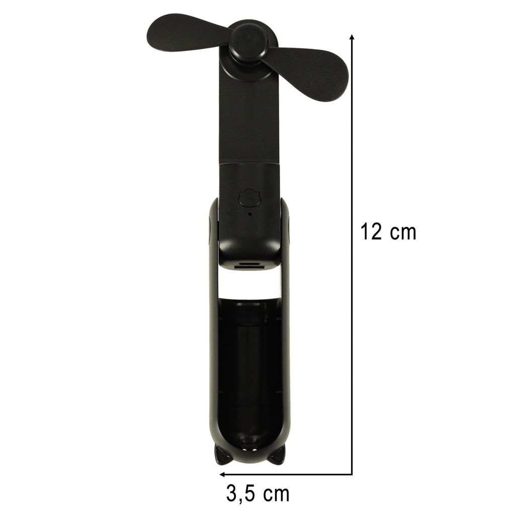 Mini USB-fläkt 2-i-1 hand/skrivbord 1200mAh USB-C svart