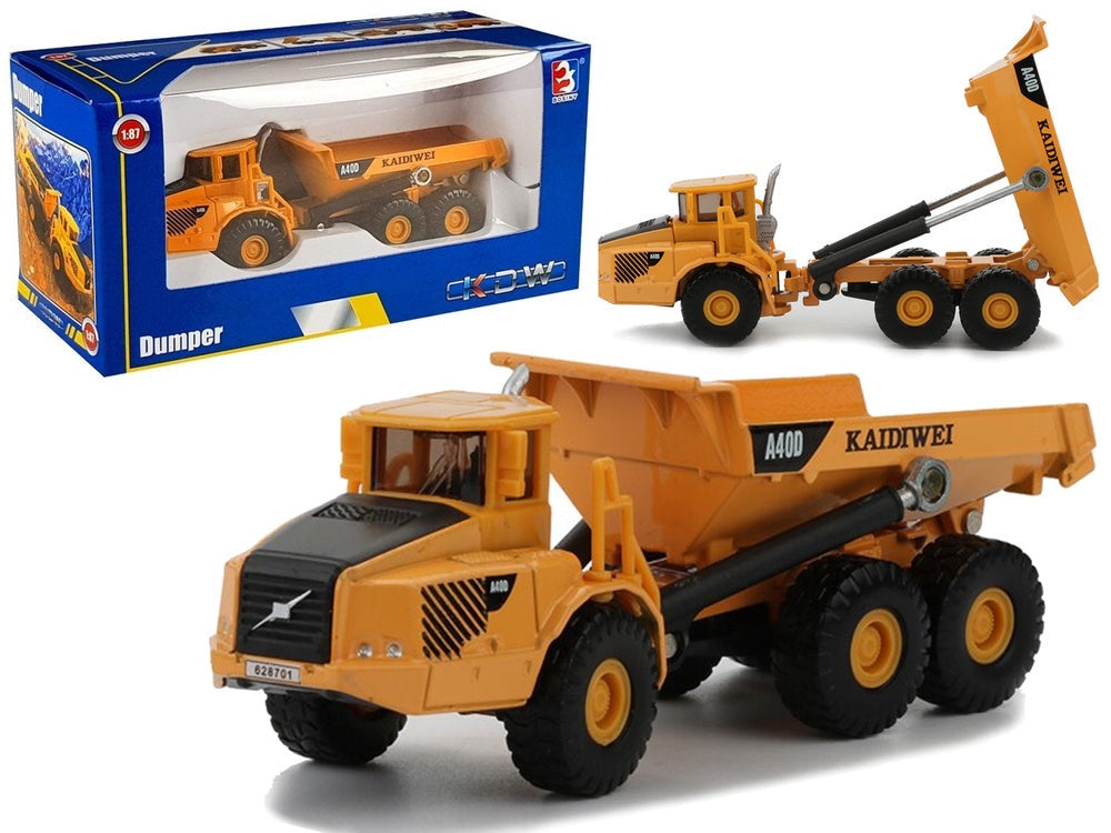 Miniatyr dumperlastbil 1:87 i metall 13 cm med tippbart flak