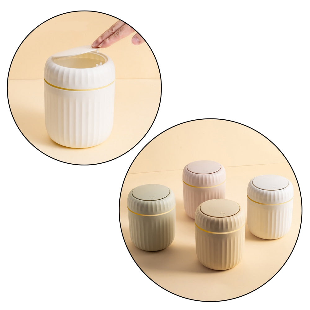 Mini soptunna med trycklock plast beige 16,5x13x13 cm