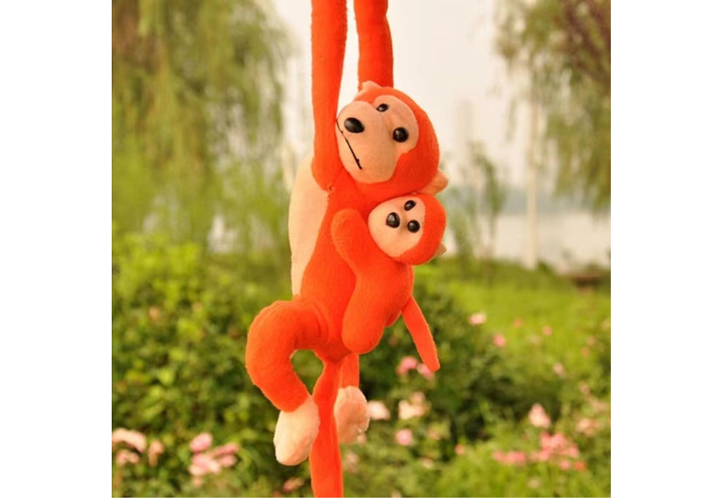 Mjuk apa med bebis maskot 70 cm med ljud och kardborre, från 3 år