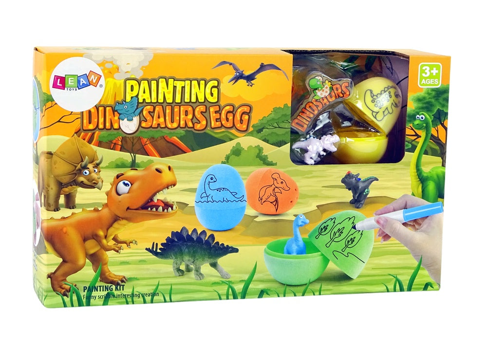 Måla dinosaurieägg DIY-set 4 ägg, 6 dinosaurier, matta, 3+ år