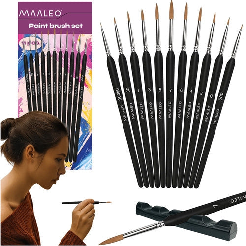 Målarpenselset 11 st nylon, storlek 00000-7, för akryl/akvarell