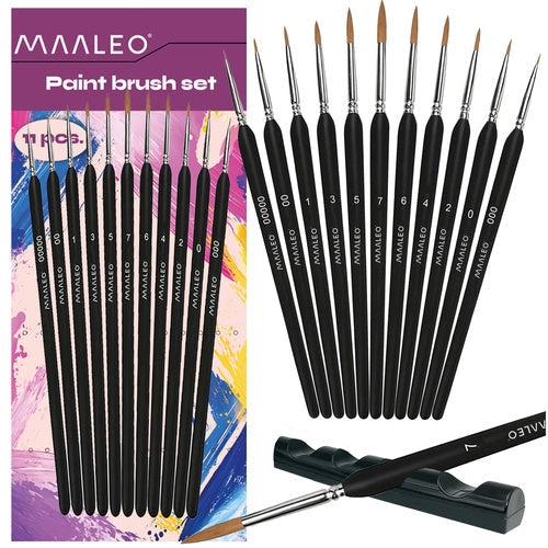 Målarpenselset 11 st nylon, storlek 00000-7, för akryl/akvarell