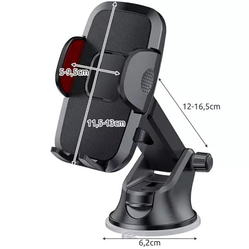 Mobilhållare bil med sugkopp, teleskoparm 360° rotation 4-7" svart
