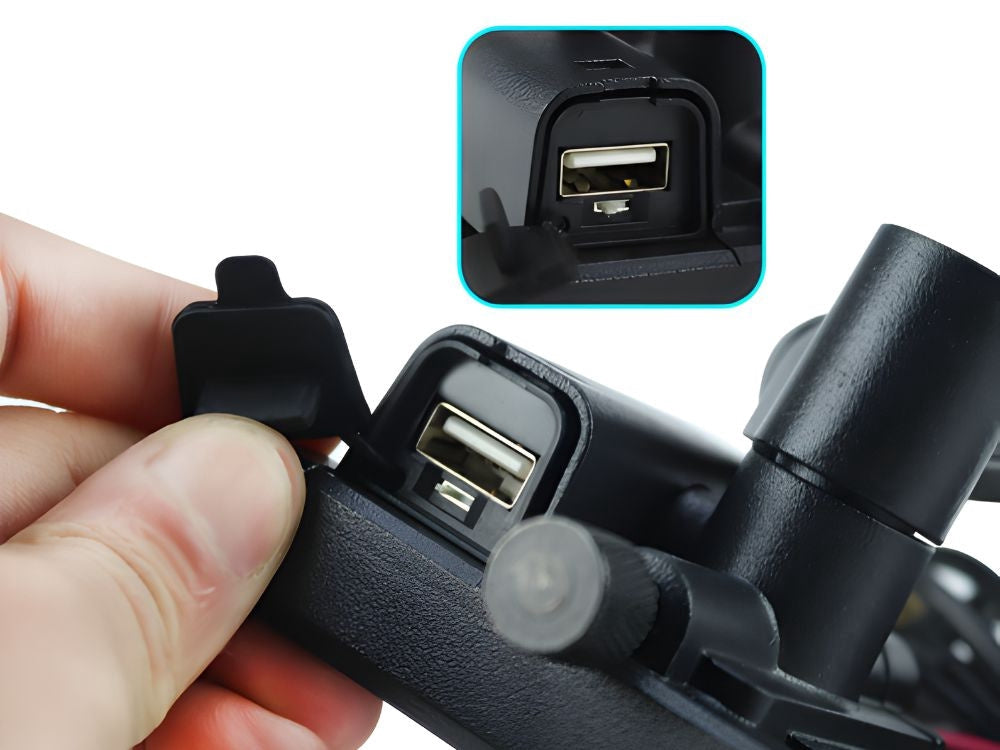Mobilhållare för motorcykel styre med USB-laddning metall svart